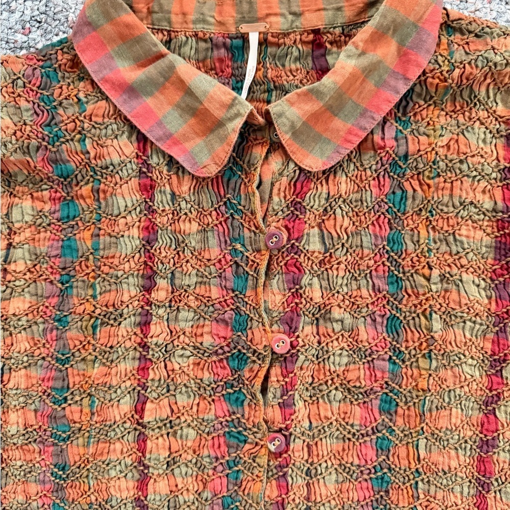 Free People Charlotte Plaid Tunic Multicolor Plaid Smocked Blouse or Mini Dress - Picture 8 of 13